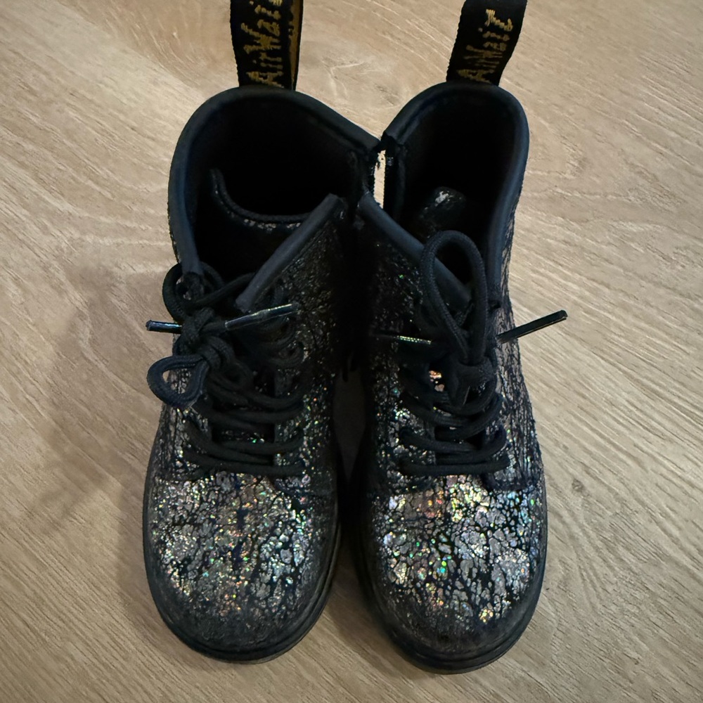 Dr. Martens disco crinkle rainbow black boots